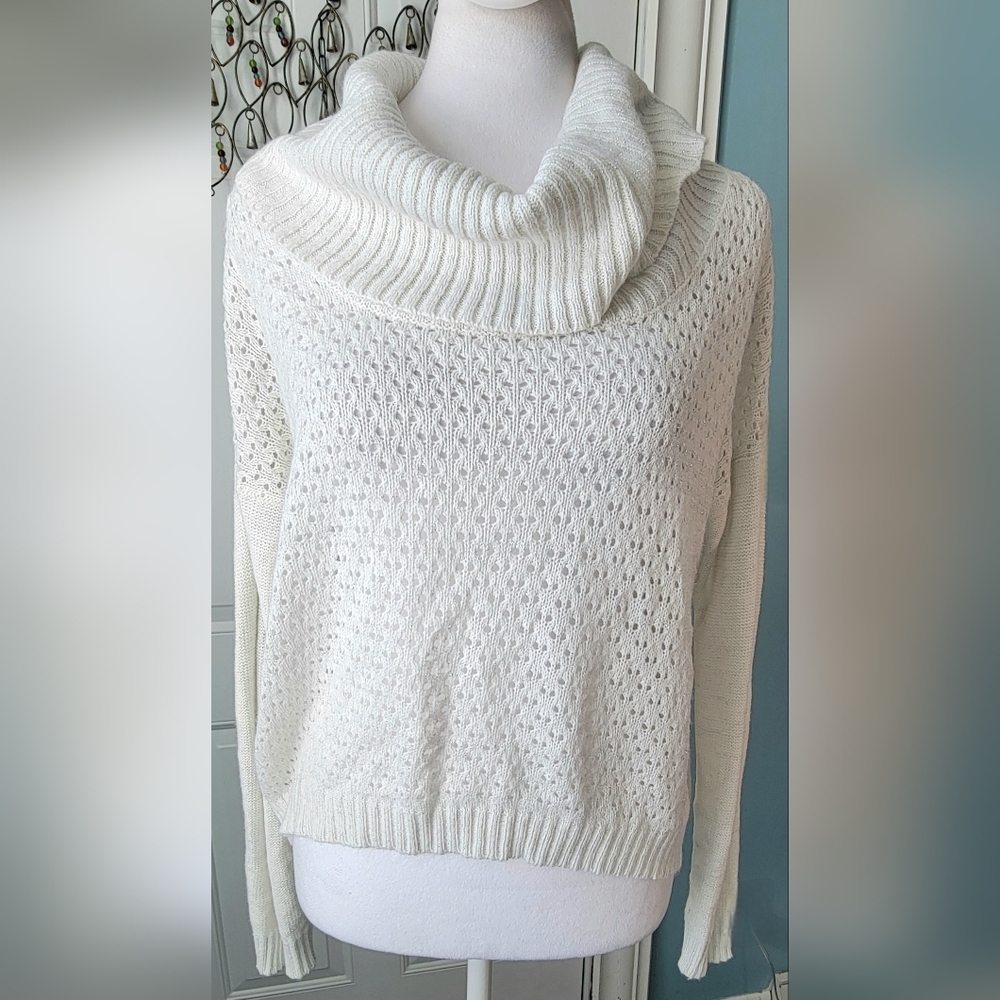 Y2K Vintage Wet Seal Open Knit Cowl Neck Babydoll Sweater Juniors M White Silver
